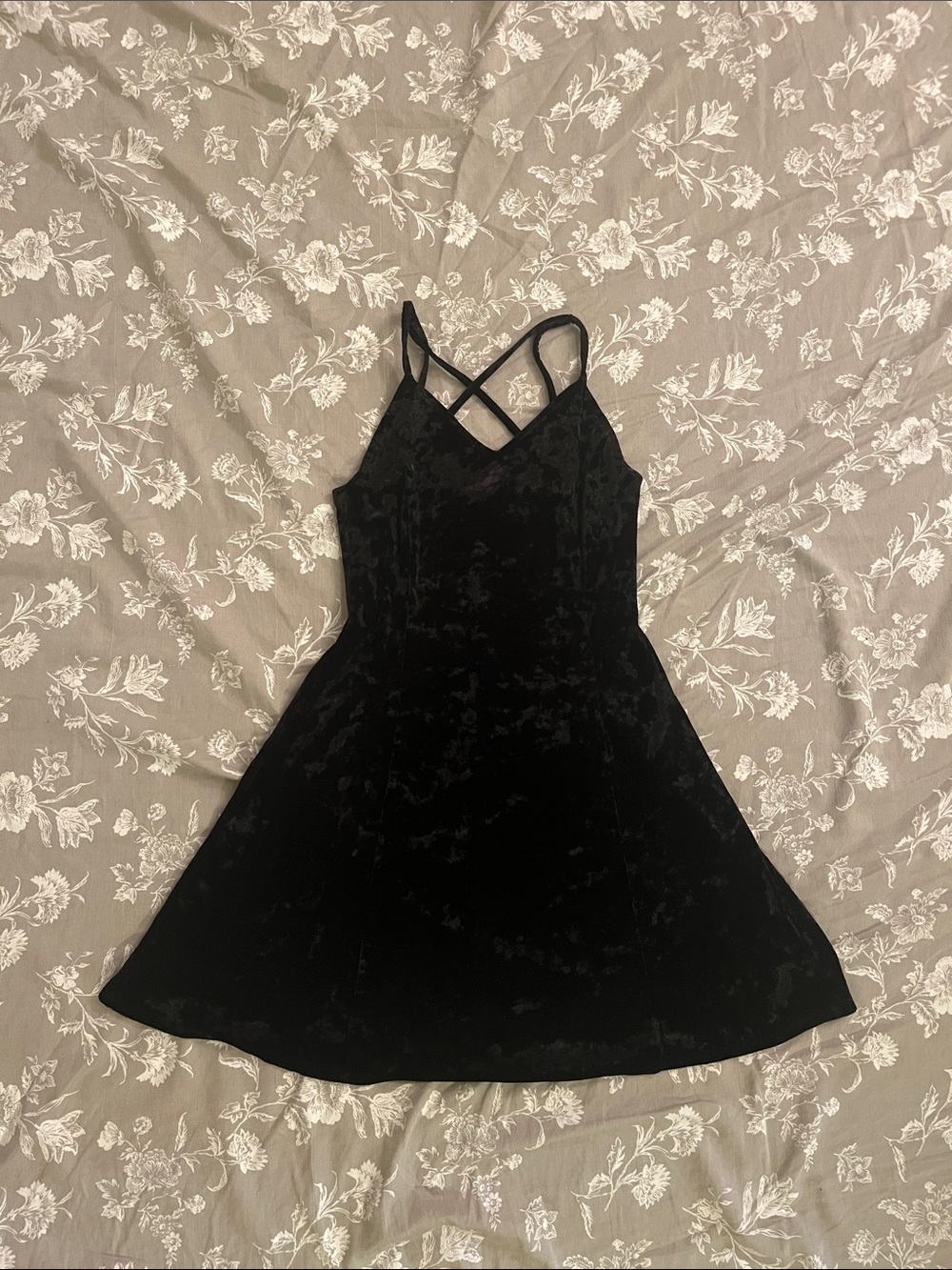 Arizona Jean Company Black Velvet Crisscross Strap Mini Dress